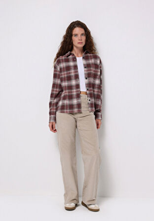 Berry Fit Yüksel Bel Geniş Paça Kadın Bej  Pantolon