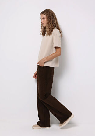 Berry Fit Yüksel Bel Geniş Paça Kadın Kahverengi  Pantolon