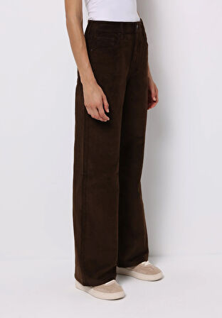 Berry Fit Yüksel Bel Geniş Paça Kadın Kahverengi  Pantolon