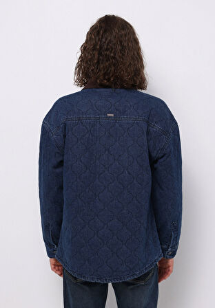 Oversize Fit Fermuarlı Astarsız  Erkek Koyu Mavi Ceket