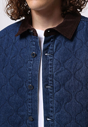 Oversize Fit Fermuarlı Astarsız  Erkek Koyu Mavi Ceket