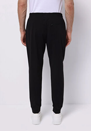 Slim Fit Orta Bel Düz Erkek Siyah Eşofman Altı