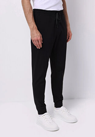 Slim Fit Orta Bel Düz Erkek Siyah Eşofman Altı