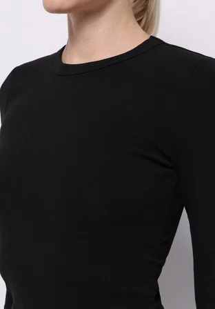 Slim Fit Düz Kadın Siyah ¾ Kol Elbise