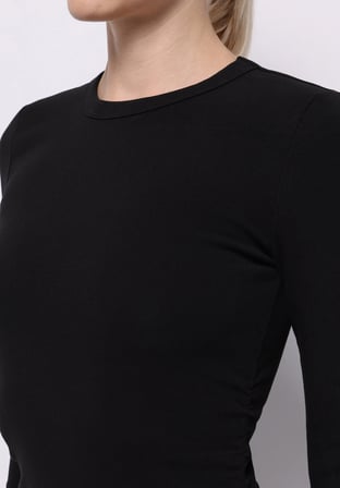 Slim Fit Düz Kadın Siyah ¾ Kol Elbise