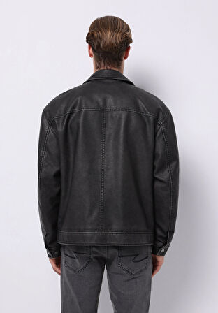 Slim Fit     Erkek Siyah Mont Pu