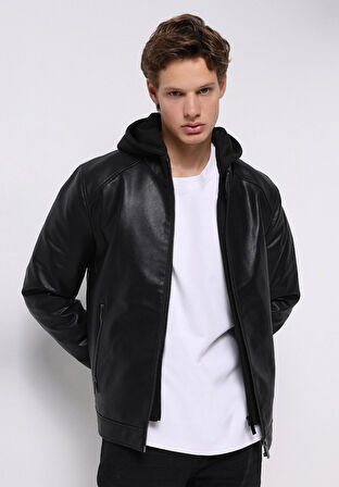 Slim Fit     Erkek Siyah Mont Pu