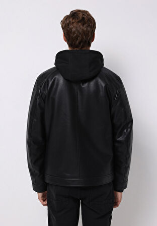 Slim Fit     Erkek Siyah Mont Pu