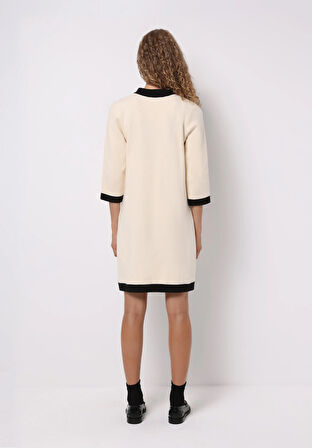 Regular Fit Düz Kadın Ekru ¾ Kol Elbise
