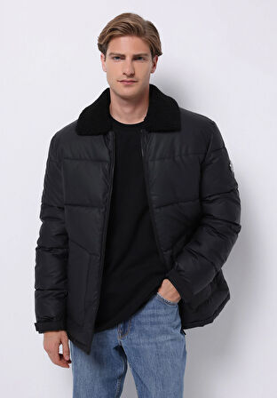 Regular Fit     Erkek Siyah Mont Pu