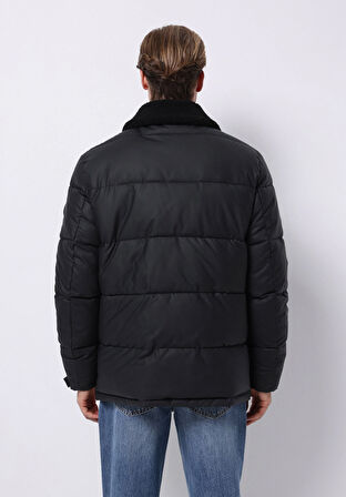 Regular Fit     Erkek Siyah Mont Pu