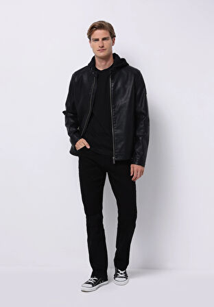 Slim Fit     Erkek Siyah Mont Pu