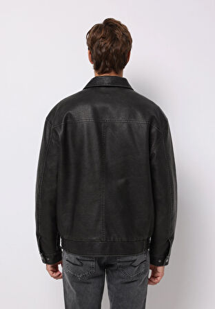 Regular Fit     Erkek Siyah Mont Pu