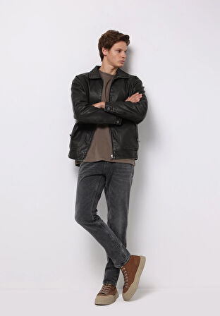 Regular Fit     Erkek Siyah Mont Pu