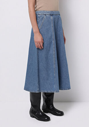 Regular Fit Düz Fermuarlı Kadın Mavi Etek