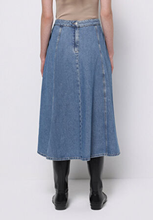 Regular Fit Düz Fermuarlı Kadın Mavi Etek