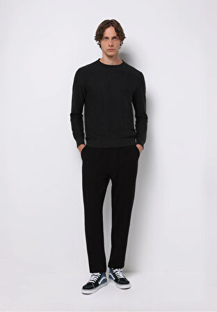 Regular Fit Orta Bel Düz Paça Erkek Siyah  Pantolon