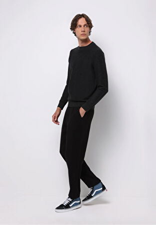Regular Fit Orta Bel Düz Paça Erkek Siyah  Pantolon