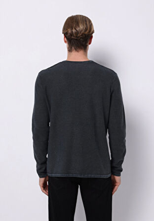 Regular Fit Yuvarlak Yaka Jakarlı Erkek Antrasit Kazak