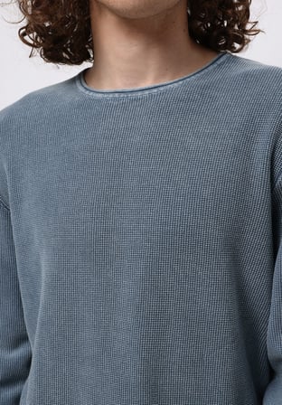 Regular Fit Yuvarlak Yaka Jakarlı Erkek Mavi Kazak