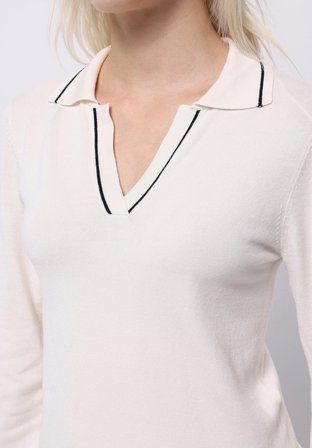 Slim Fit Polo Yaka Düz Kadın Beyaz Kazak