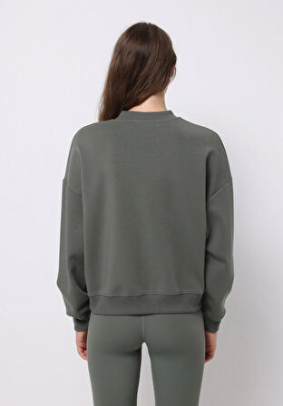 Regular Fit Yuvarlak Yaka Nakışlı Kadın Yeşil Sweatshirt