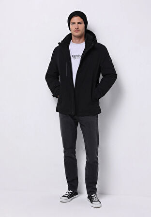 Regular Fit     Erkek Siyah Mont