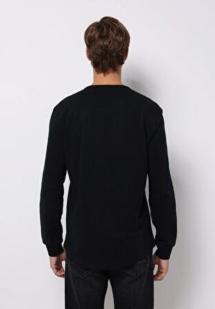Regular Fit Yuvarlak Yaka Düz Erkek Siyah Uzun Kol Tişört