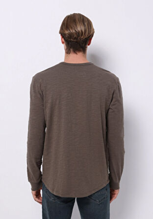 Regular Fit Yuvarlak Yaka Düz Erkek Gri Uzun Kol Tişört