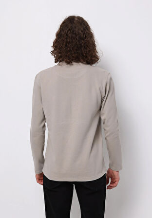 Regular Fit Yuvarlak Yaka Jakarlı Erkek Kahverengi Uzun Kol Tişört