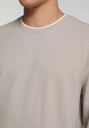 Regular Fit Yuvarlak Yaka Jakarlı Erkek Kahverengi Tişört