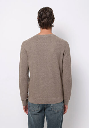 Regular Fit Yuvarlak Yaka Jakarlı Erkek Bej Kazak