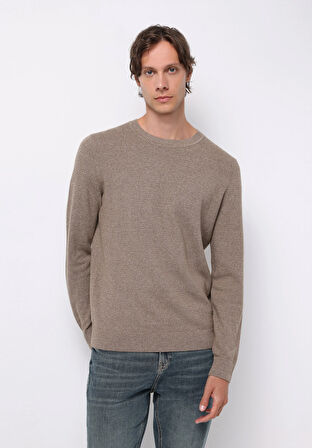 Regular Fit Yuvarlak Yaka Jakarlı Erkek Bej Kazak