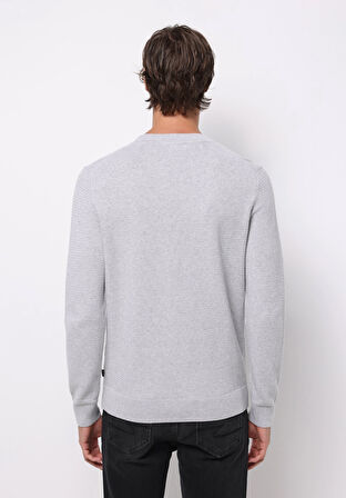 Regular Fit Yuvarlak Yaka Jakarlı Erkek Gri Kazak