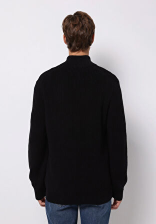 Regular Fit High Neck Jakarlı Erkek Siyah Kazak