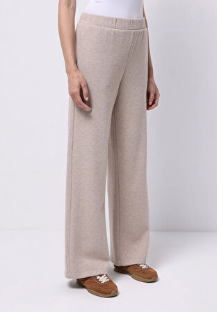 Regular Fit Orta Bel Düz Kadın Bej Eşofman Altı