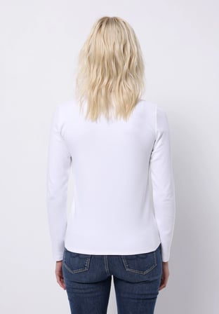 Slim Fit Yuvarlak Yaka Düz Kadın Beyaz Uzun Kol Tişört