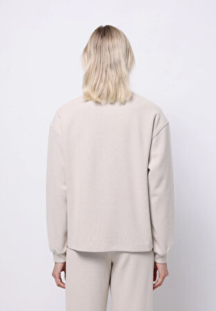 Regular Fit Yuvarlak Yaka Düz Kadın Bej Sweatshirt