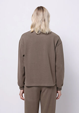 Regular Fit Yuvarlak Yaka Düz Kadın Bej Sweatshirt