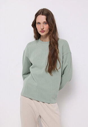Regular Fit Yuvarlak Yaka Düz Kadın Yeşil Sweatshirt