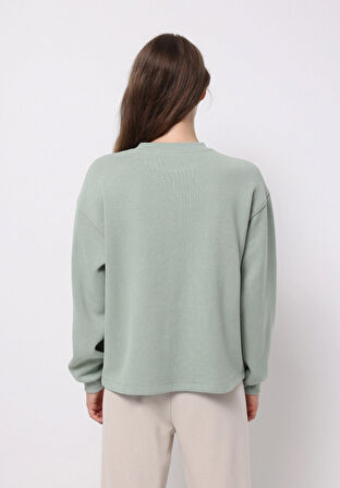 Regular Fit Yuvarlak Yaka Düz Kadın Yeşil Sweatshirt
