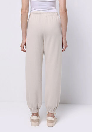 Regular Fit Orta Bel Düz Kadın Bej Eşofman Altı