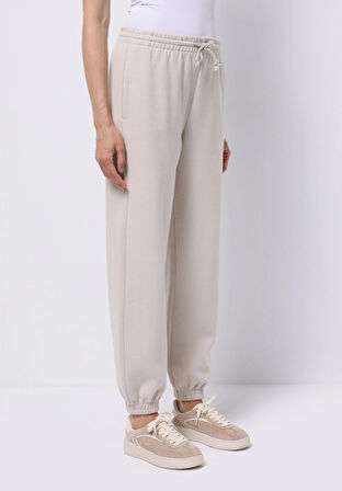 Regular Fit Orta Bel Düz Kadın Bej Eşofman Altı