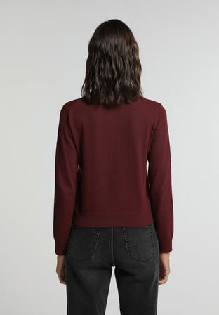 Slim Fit Yuvarlak Yaka Düz Kadın Bordo Hırka