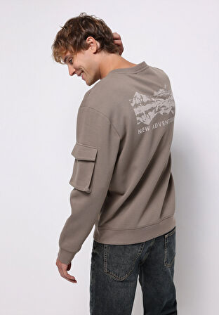 Comfort Fit   Erkek Bej Sweatshirt