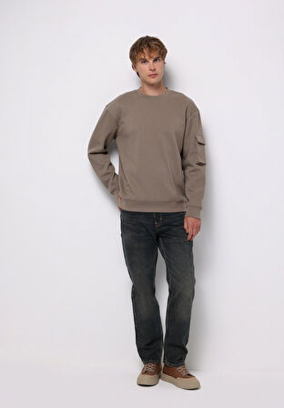 Comfort Fit   Erkek Bej Sweatshirt