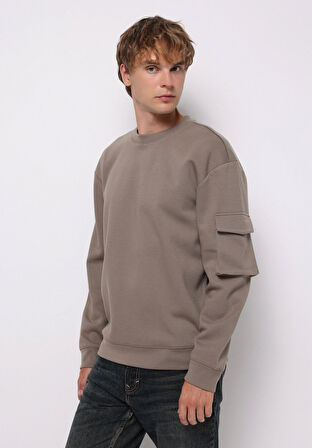 Comfort Fit   Erkek Bej Sweatshirt