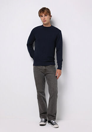 Regular Fit Yuvarlak Yaka Jakarlı Erkek Lacivert Kazak