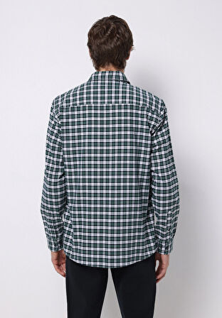 Regular Fit Shirt Neck Ekoseli Erkek Yeşil Uzun Kol Gömlek
