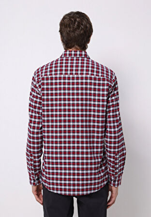 Regular Fit Shirt Neck Ekoseli Erkek Kirmizi Uzun Kol Gömlek